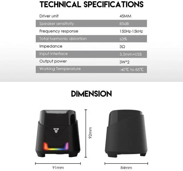 Alt view image 5 of 7 - FANTECH HELLSCREAM GS205 Wired RGB Gaming Speaker,Bass Responance Memerane,45MM Driver,360 Surround,USB+3.5mm Plug, Black