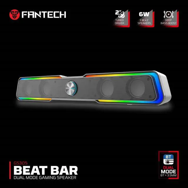 Alt view image 4 of 7 - FANTECH BEAT BAR GS305 Dual Mode Gaming Speaker, Tuned Driver, 3W*2 Speakers, Deep Bass Boost, Dual Mode BT/3.5MM TRS, Black