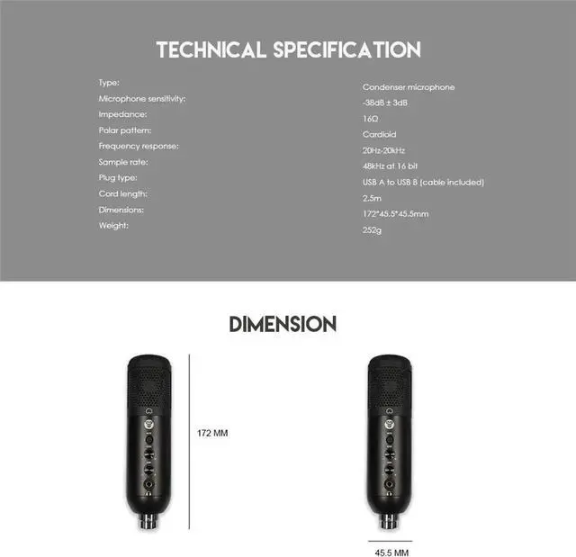 Alt view image 3 of 7 - Fantech Professional MIC MCX01 LEVIOSA MicrophonesDynamic Microphone USB for PC/HP/Laptop Boom Arm, Black