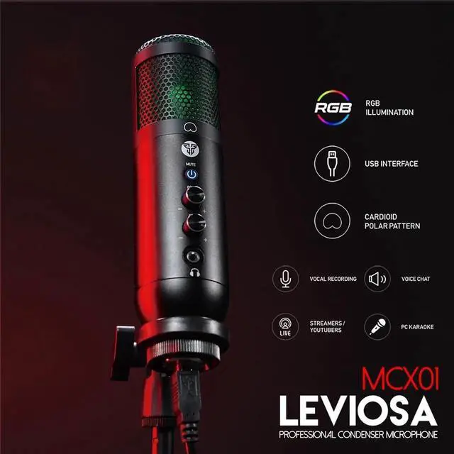 Alt view image 6 of 7 - Fantech Professional MIC MCX01 LEVIOSA MicrophonesDynamic Microphone USB for PC/HP/Laptop Boom Arm, Black