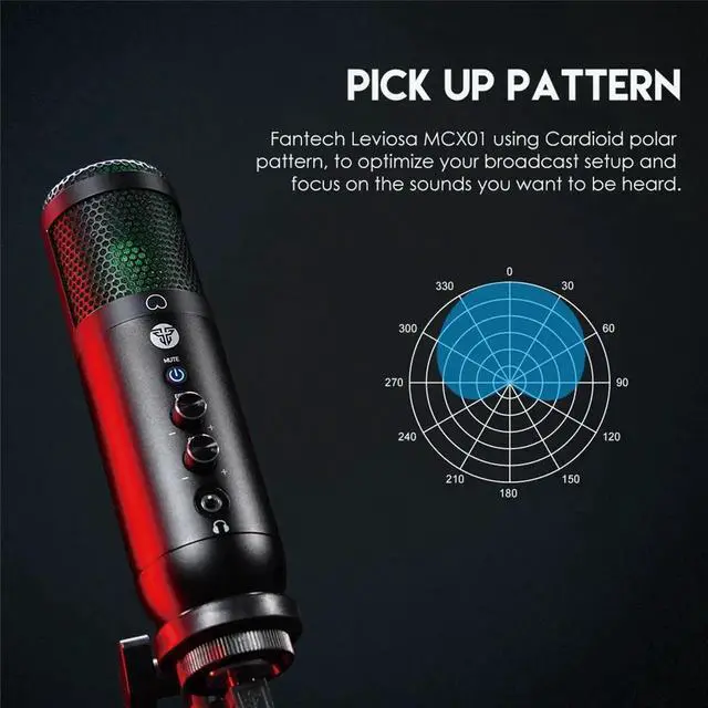 Alt view image 7 of 7 - Fantech Professional MIC MCX01 LEVIOSA MicrophonesDynamic Microphone USB for PC/HP/Laptop Boom Arm, Black