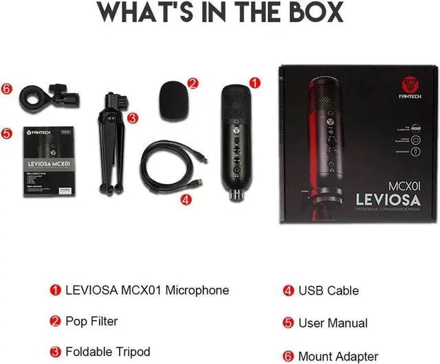 Alt view image 4 of 7 - Fantech Professional MIC MCX01 LEVIOSA MicrophonesDynamic Microphone USB for PC/HP/Laptop Boom Arm, Black