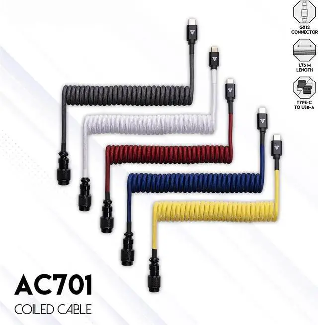 Alt view image 3 of 7 - FANTECH AC701 Coiled Cable,USB-C and USB-A 2.0 Plug Type,  4-Pin GX12 Aviator Detachable Connector Type, Double-sleeved braided Cable, Yellow