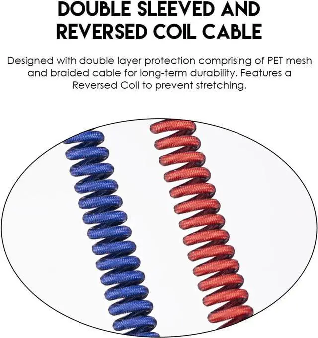 Alt view image 5 of 7 - FANTECH AC701 Coiled Cable,USB-C and USB-A 2.0 Plug Type,  4-Pin GX12 Aviator Detachable Connector Type, Double-sleeved braided Cable, Yellow