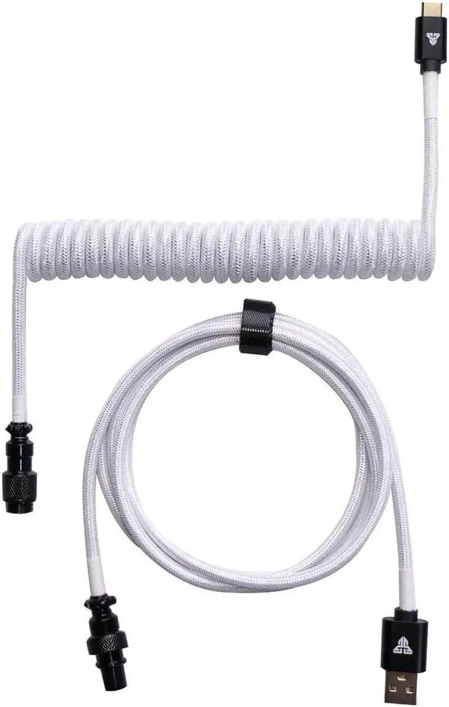 Main image of FANTECH AC701 Coiled Cable, USB-C and USB-A 2.0 Plug Type, 4-Pin GX12 Aviator Detachable Connector Type, Double-sleeved braided Cable, White