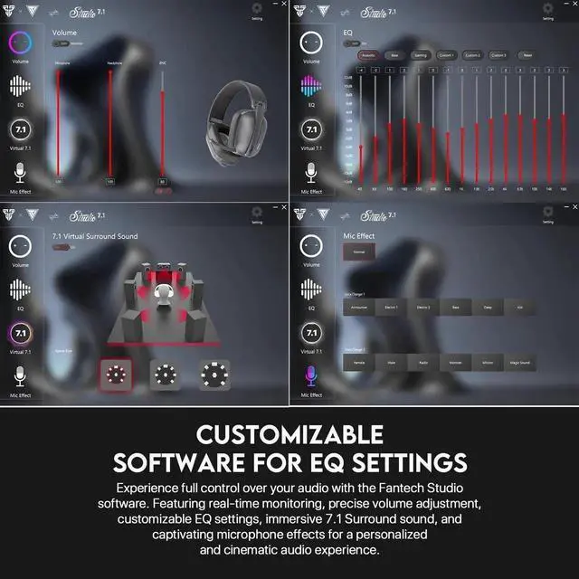 Alt view image 7 of 7 - FANTECH Studio WHG03 Gaming Headphones, Wired & Wireless Bt5.3 Headset, 7.1 Surround Sound Earpho, tri mode connection, black