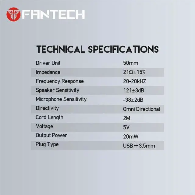 Alt view image 7 of 7 - FANTECH CHIEF II HG20 Gaming Headset with noise cancellation Headphone, SUSPENSION HEADBAND, USB+3.5mm Plug Type, Black