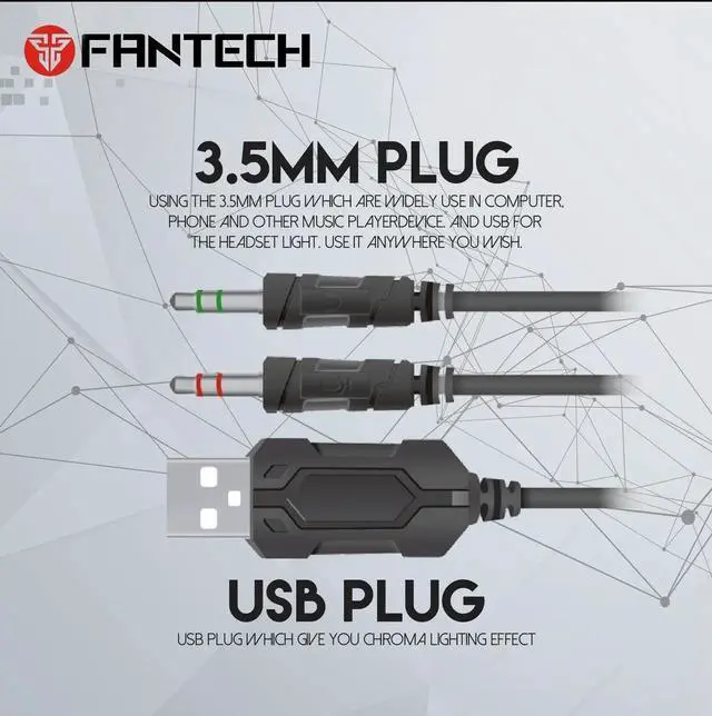 Alt view image 6 of 7 - FANTECH CHIEF II HG20 Gaming Headset with noise cancellation Headphone, SUSPENSION HEADBAND, USB+3.5mm Plug Type, Black