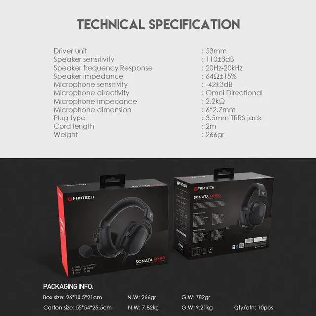 Alt view image 5 of 7 - FANTECH Sonata MH90 Multi Platform Gaming Headset with Noise Canceling Microphone, 53mm Driver Headphone for PC, Lightweight and comfortable, Black