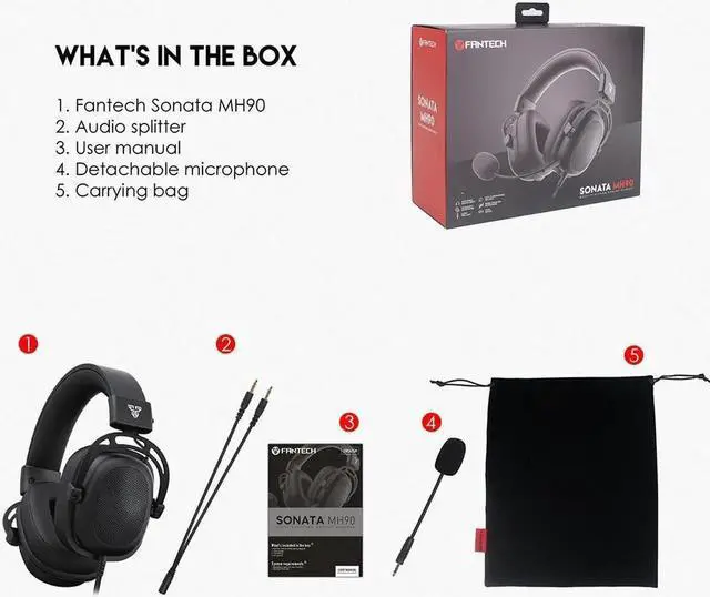 Alt view image 4 of 7 - FANTECH Sonata MH90 Multi Platform Gaming Headset with Noise Canceling Microphone, 53mm Driver Headphone for PC, Lightweight and comfortable, Black