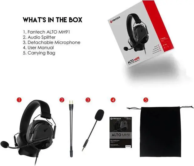 Alt view image 6 of 7 - FANTECH ALTO MH91 Multi-platform Gaming Headset, with Detachable Microphone Headphone, with 3.5mm Plug 50mm Drivers, Black