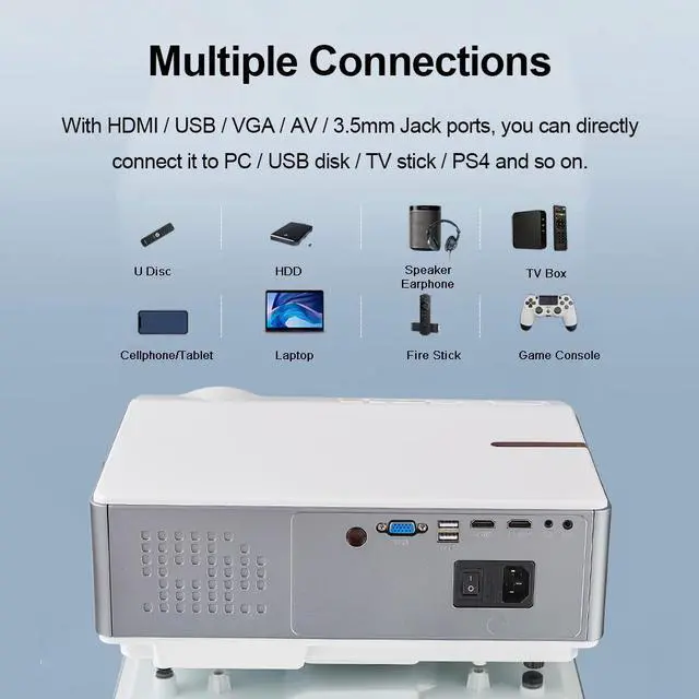 Alt view image 5 of 7 - FLZEN 6000 Lumens 1080 Native Projector, 1920x 1080 Native Resolution 4K Supported, 300” Max Image Size, with HDMI USB VGA AV Inputs, Compatible with TV Sticks PC Xbox Playstation USB Drive