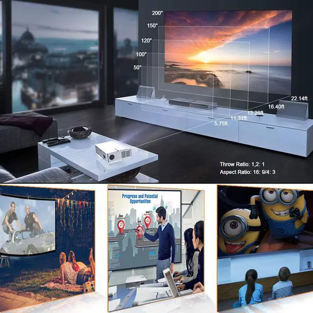 Alt view image 4 of 7 - FLZEN 6000 Lumens 1080 Native Projector, 1920x 1080 Native Resolution 4K Supported, 300” Max Image Size, with HDMI USB VGA AV Inputs, Compatible with TV Sticks PC Xbox Playstation USB Drive