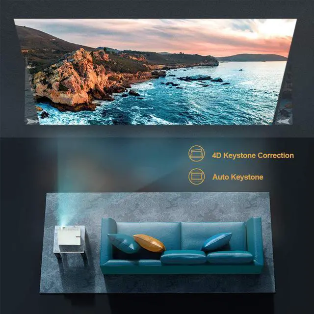 Alt view image 5 of 7 - 6000 Lumens 1080 Native Projector, Full HD Android Projector with WiFi Bluetooth, 300” Max Image Size, with HDMI USB VGA AV Inputs, Compatible with Smartphone TV Sticks PC Xbox Playstation USB Drive