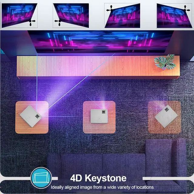 Alt view image 4 of 7 - Portable Projector, WiFi Projectors with Bluetooth, Side Projection and 130” Display Supported, 1080P 4K Compatible with Phone, PC, TV Stick, PS4, HDMI / USB/ VGA/ AV, for Home Theater Gaming Sports