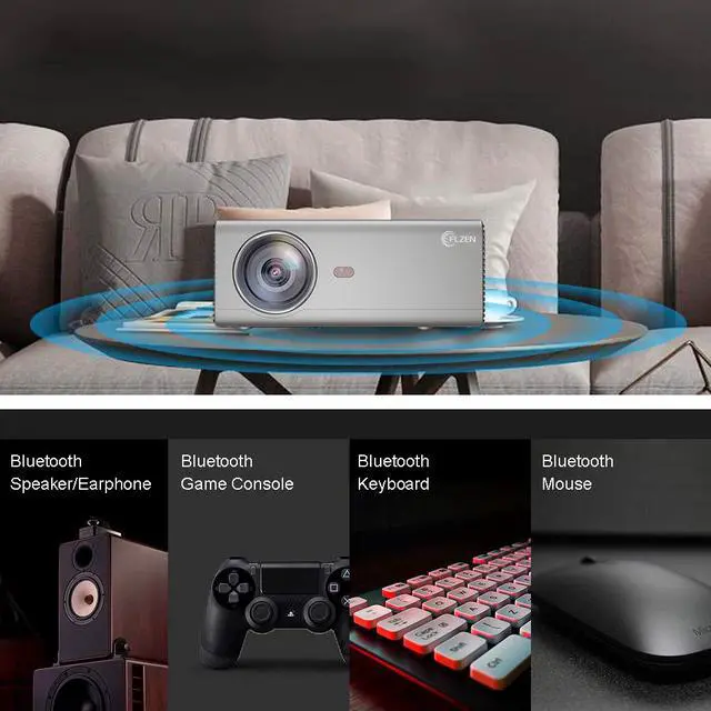 Alt view image 3 of 7 - Portable Projector, WiFi Projectors with Bluetooth, Side Projection and 130” Display Supported, 1080P 4K Compatible with Phone, PC, TV Stick, PS4, HDMI / USB/ VGA/ AV, for Home Theater Gaming Sports