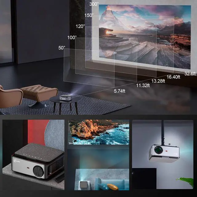 Alt view image 7 of 7 - 1080P FULL HD Video Projector with Carry Bag and 100" Screen, 7500 Lumen WIFI Projector for iPhone Android iOS Smartphone, Wireless Projector 20000:1 Contrast, Support Miracast Airplay Side Projection