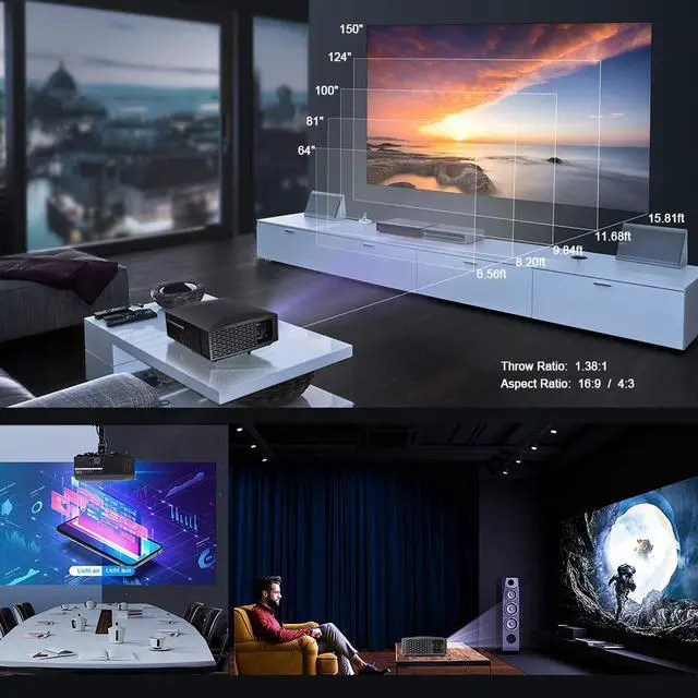 Alt view image 5 of 7 - 1080P Native WiFi Projector, 4200 Lumens LED Android Bluetooth Video Projector, Support 4K 300" Display, with HDMI, USB, SPDIF, Compatible with TV Stick PS3/4 DVD USB, for Home Office Outdoor