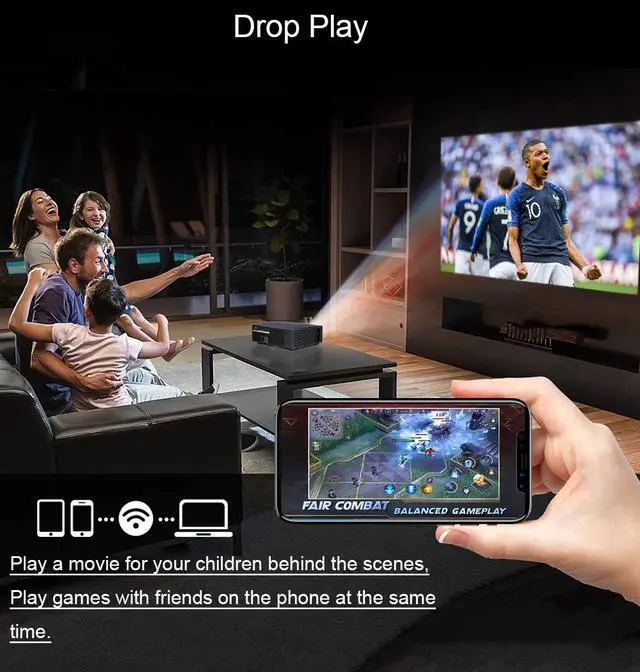 Alt view image 3 of 7 - 1080P Native WiFi Projector, 4200 Lumens LED Android Bluetooth Video Projector, Support 4K 300" Display, with HDMI, USB, SPDIF, Compatible with TV Stick PS3/4 DVD USB, for Home Office Outdoor