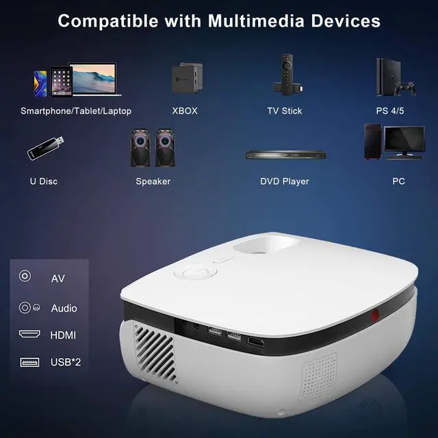 Alt view image 5 of 10 - Mini WiFi Projector HD, 4000 Lumen Portable Home Theater Projector with Carry Bag, Support 1080P & 200" Display, Compatible with iOS/Android/PC/TV Stick