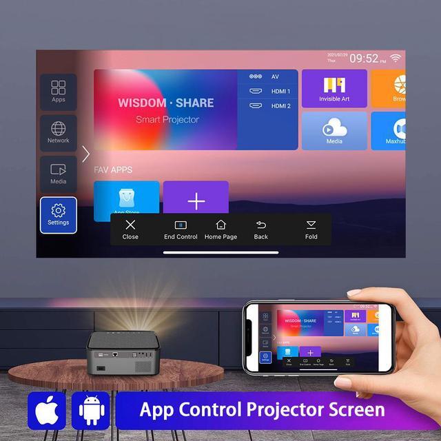 Alt view image 5 of 7 - 1080P Native WIFI Projector Android 9, Full HD 7500 Lumen 20000:1 Bluetooth Projector for Home & Office, 4K Side Projection 4D Keystone Screen Mirroring & Screen App Control, 100 Screen & Carry Bag