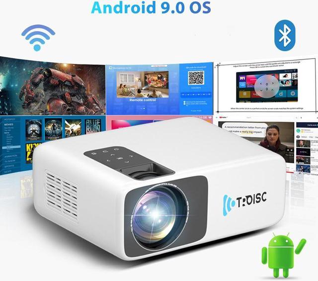 Vidéoprojecteur Troisc 8000 Lumens LED LCD Videoprojecteur Android 9.0  BETA, 10000:1 Contraste Natif 1080p FULL HD WIFI Projecteur Portable,  Bluetooth Projection Latérale