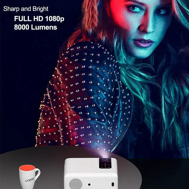 Alt view image 3 of 7 - TROISC Home Theater Projector Android WiFi Bluetooth 1080P FULL HD 8000 Lumens Max 300-inch Screen Size, Digital Zoom Side Projection HDMI/USB/AV Inputs