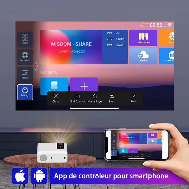 Alt view image 6 of 7 - TROISC Home Theater Projector Android WiFi Bluetooth 1080P FULL HD 8000 Lumens Max 300-inch Screen Size, Digital Zoom Side Projection HDMI/USB/AV Inputs