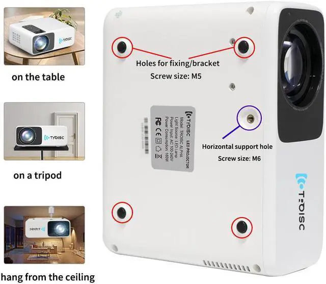 Alt view image 7 of 7 - TROISC Home Theater Projector Android WiFi Bluetooth 1080P FULL HD 8000 Lumens Max 300-inch Screen Size, Digital Zoom Side Projection HDMI/USB/AV Inputs
