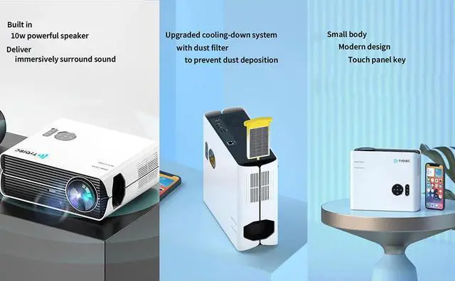 Alt view image 3 of 7 - TROISC FULL HD 1080P Projector WiFi 5G/2.4G 10000 Lumens 20000:1 Contrast, Wireless Screen Mirroring 300" Home Theater, Digital Zoom Bluetooth HDMI/UAB/AV/3.5mm Jack Compatible with TV Stick, PS4
