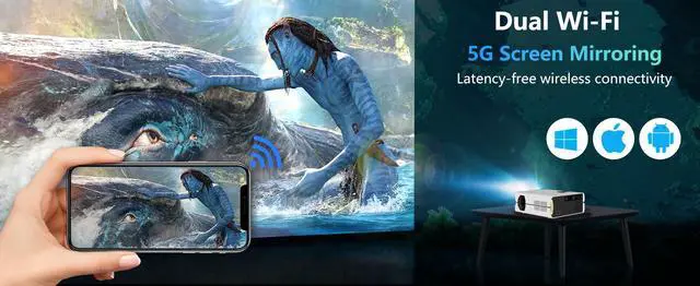 Alt view image 4 of 7 - TROISC FULL HD 1080P Projector WiFi 5G/2.4G 10000 Lumens 20000:1 Contrast, Wireless Screen Mirroring 300" Home Theater, Digital Zoom Bluetooth HDMI/UAB/AV/3.5mm Jack Compatible with TV Stick, PS4