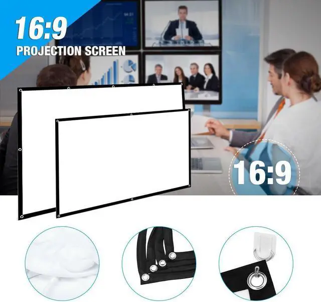 Alt view image 2 of 7 - 16:9 Portable Projector Screen 100" Projection Screen for Home Outdoor Office 221x125 cm with Hooks