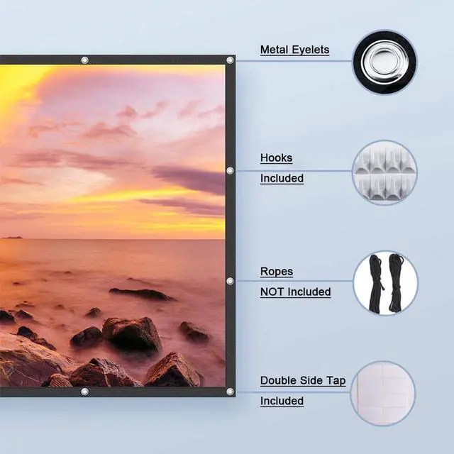 Alt view image 5 of 7 - 16:9 Portable Projector Screen 100" Projection Screen for Home Outdoor Office 221x125 cm with Hooks