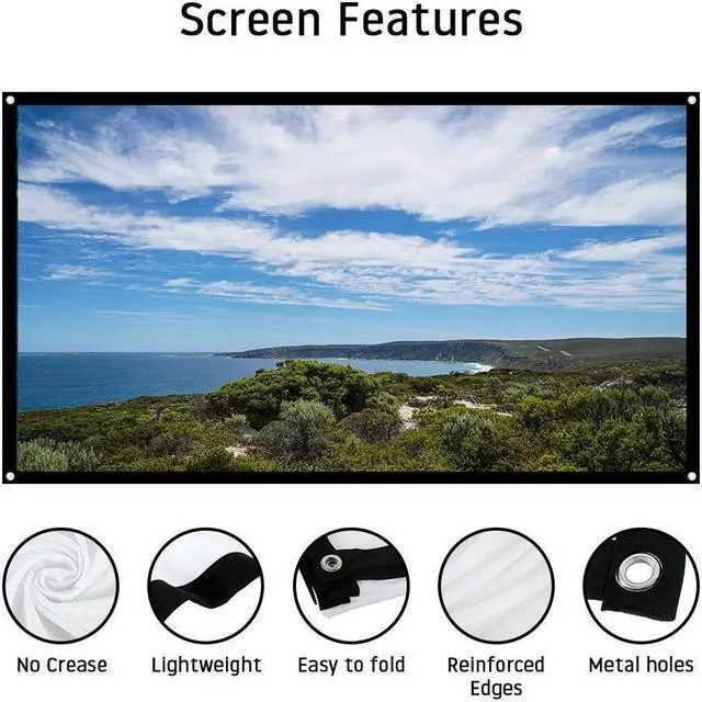Alt view image 3 of 7 - 16:9 Portable Projector Screen 100" Projection Screen for Home Outdoor Office 221x125 cm with Hooks