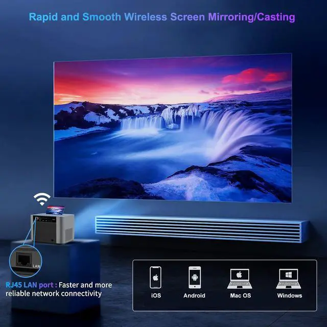 Alt view image 3 of 7 - 1080P FULL HD Video Projector Android Wi-Fi 5G Auto Focus/Keystone Correction Side Projection 12000 Lumens 300" max Home Theater Screen Mirroring with Android iOS Mac OS Windows
