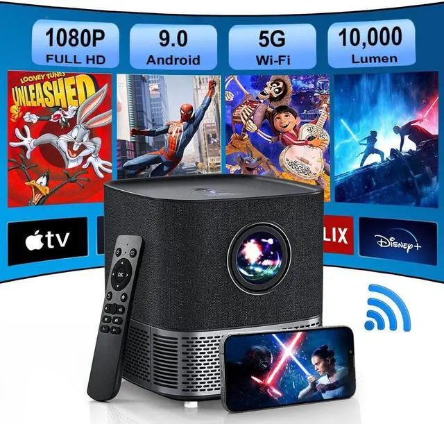 Alt view image 3 of 7 - TROISC 1080p LED Projector Android Wi-Fi 5G Bluetooth Auto Focus 10000LM Portable Home Theater 300" max Digital Zoom Side Projection Screen Mirroring USB HDMI