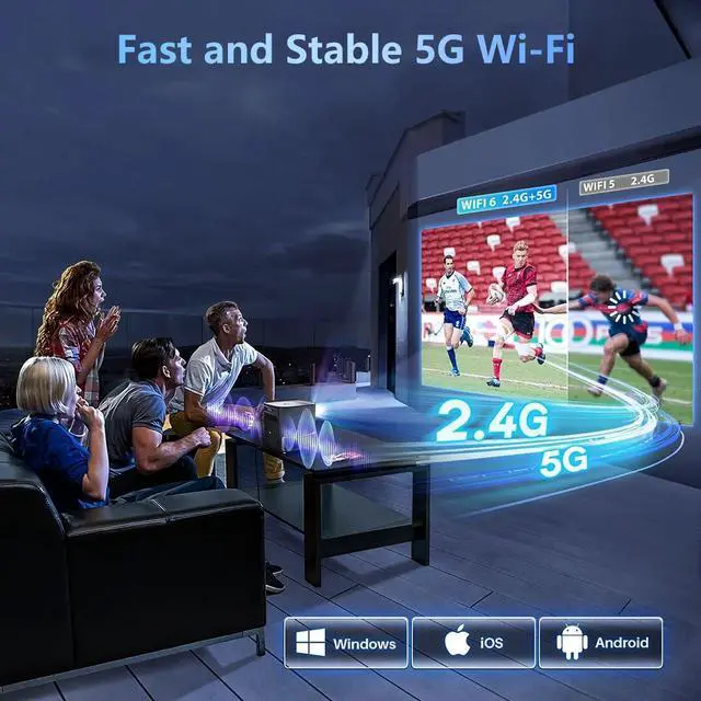 Alt view image 5 of 7 - TROISC 1080p LED Projector Android Wi-Fi 5G Bluetooth Auto Focus 10000LM Portable Home Theater 300" max Digital Zoom Side Projection Screen Mirroring USB HDMI