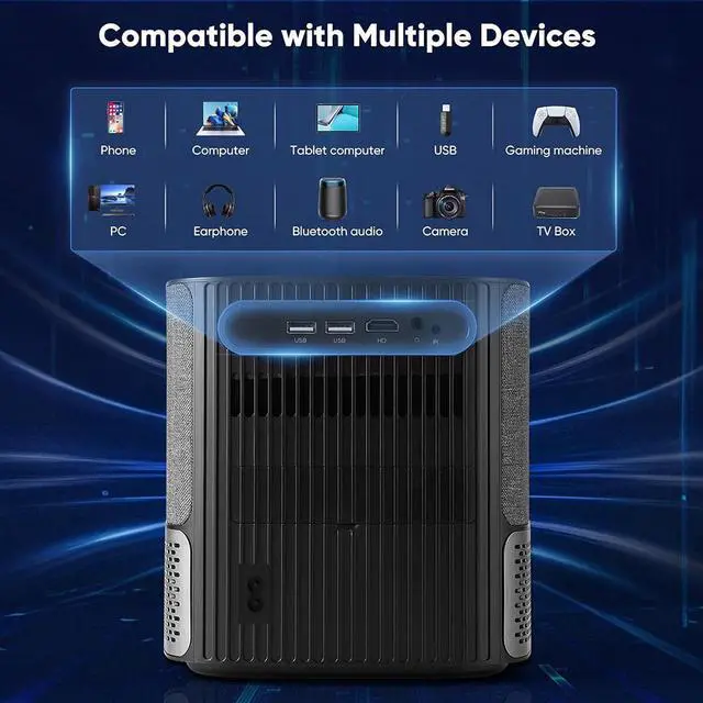 Alt view image 6 of 7 - TROISC 1080p LED Projector Android Wi-Fi 5G Bluetooth Auto Focus 10000LM Portable Home Theater 300" max Digital Zoom Side Projection Screen Mirroring USB HDMI