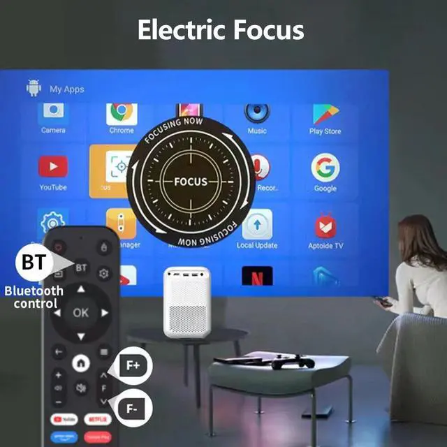 Alt view image 4 of 7 - TROISC IOTA, Portable Projector Android TV WiFi 5G 1080P FULL HD 5000 Lumens 120" Home Theater Digital Zoom 4P/4D Keystone Correction Bluetooth