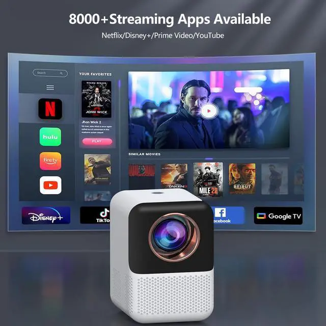 Alt view image 2 of 7 - TROISC IOTA, Portable Projector Android TV WiFi 5G 1080P FULL HD 5000 Lumens 120" Home Theater Digital Zoom 4P/4D Keystone Correction Bluetooth
