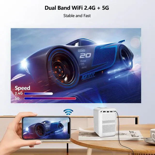 Alt view image 3 of 7 - TROISC IOTA, Portable Projector Android TV WiFi 5G 1080P FULL HD 5000 Lumens 120" Home Theater Digital Zoom 4P/4D Keystone Correction Bluetooth