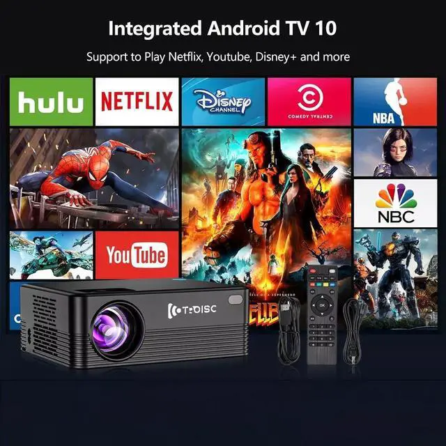 Alt view image 2 of 7 - TROISC ALTA,  Mini HD Video Projector Android TV WiFi 5G 720P 6000 Lumens Manual Focus 150" Home Theater Bluetooth 50% Zoom 4P/4D Keystone Correction
