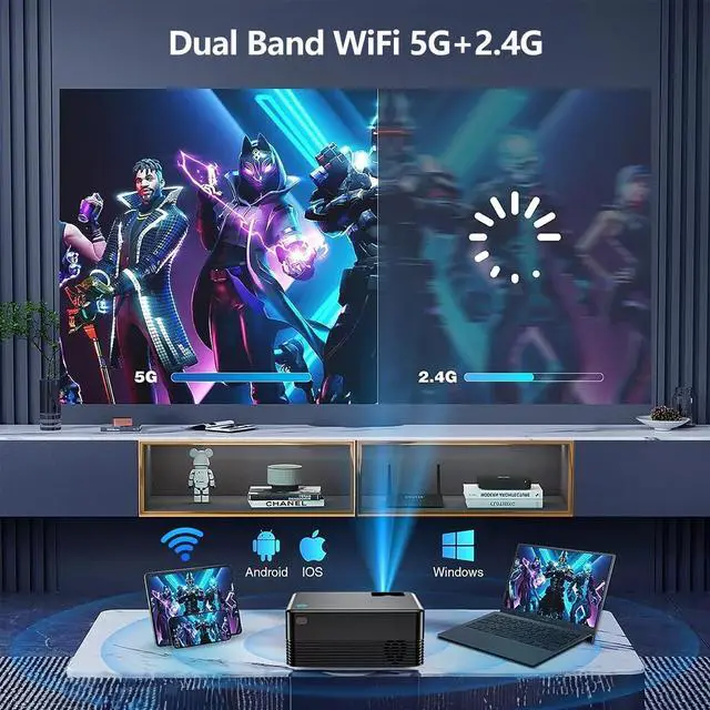 Alt view image 3 of 7 - TROISC ALTA,  Mini HD Video Projector Android TV WiFi 5G 720P 6000 Lumens Manual Focus 150" Home Theater Bluetooth 50% Zoom 4P/4D Keystone Correction