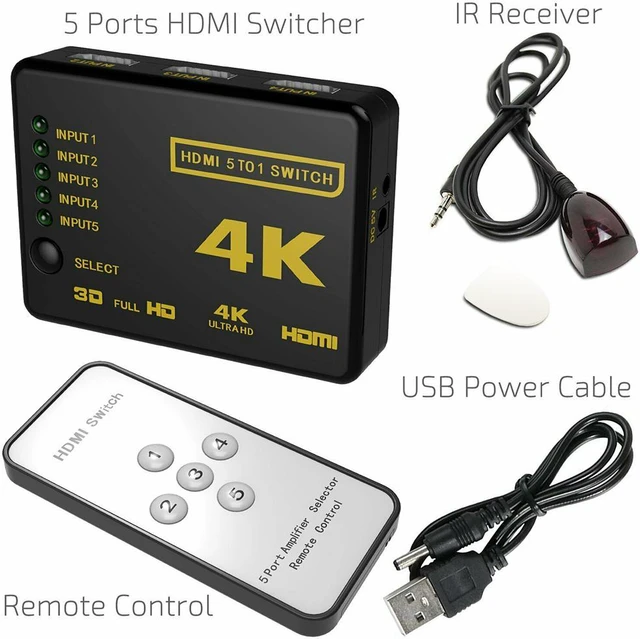 Alt view image 6 of 7 - HDMI Switcher 5 Cut 1 Hd Security Video Switcher 5 In 1 Out With Remote Control