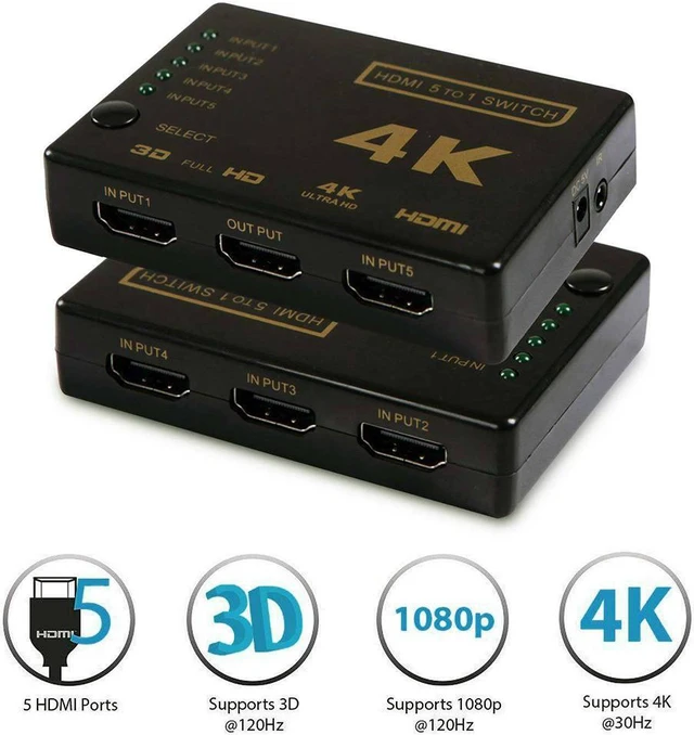 Alt view image 7 of 7 - HDMI Switcher 5 Cut 1 Hd Security Video Switcher 5 In 1 Out With Remote Control