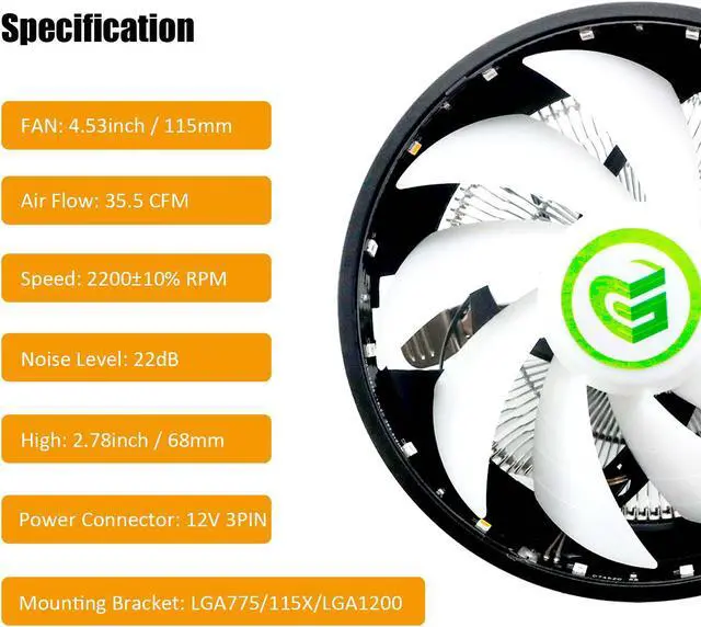 Alt view image 4 of 7 - CPU Cooler with Mounting Bracket for Intel Socket LGA775/LGA1150/LGA1151/LGA1155/LGA1156/LGA1200