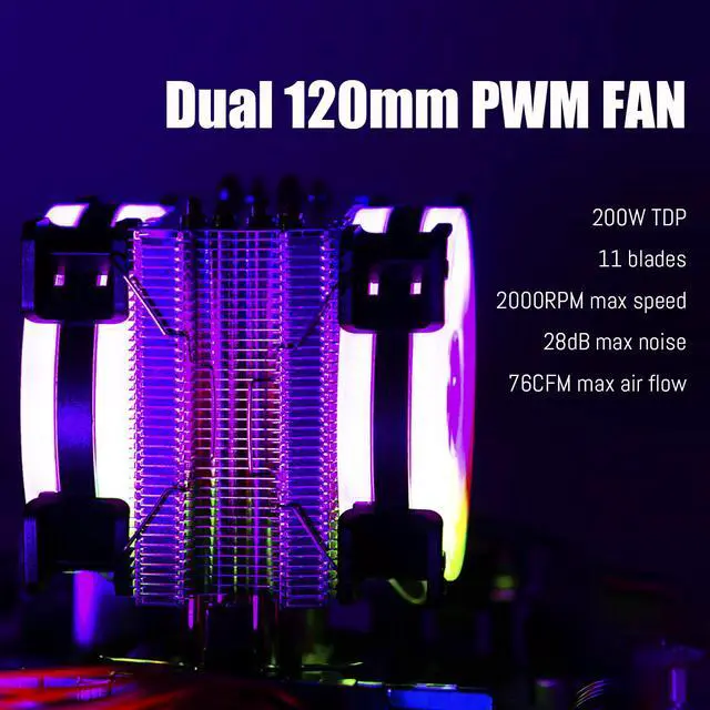 Alt view image 3 of 7 - GLOTRENDS CPU Cooler for 12th Gen Intel CPU LGA 1700 Socket, 4 Heat Pipes, TDP 210W, 4 PIN 120mm PWM Fan, Compatible with LGA 1200/1156/1155/1151/1150/775 Socket