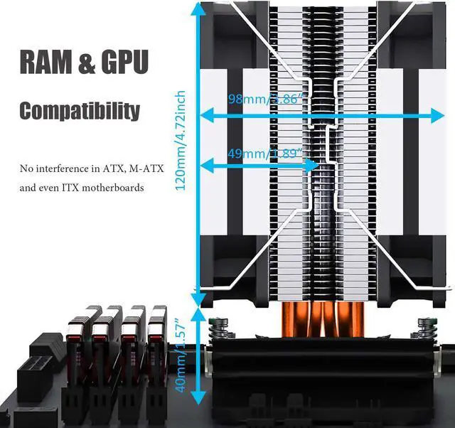 Alt view image 6 of 7 - GLOTRENDS CPU Cooler for 12th Gen Intel CPU LGA1700 Socket, 6 Heat Pipes, TDP 240W, 4 PIN 120mm PWM Fan, Compatible with LGA 1200/1156/1155/1151/1150/775 Socket