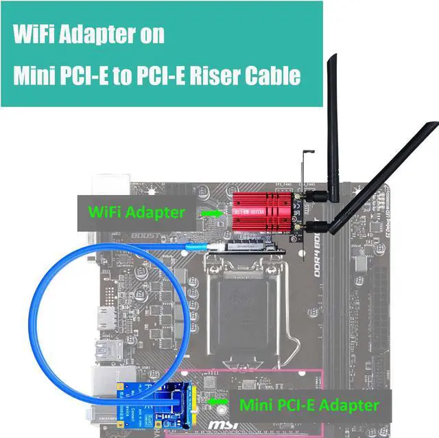 Alt view image 7 of 7 - GLOTRENDS UEX105 600mm Mini PCIe to PCIe X4 Riser Cable (PCIe 3.0 X1 Speed), for PCIe WiFi Card, M.2 PCIe Card, USB PCIe Card, Sound Card, etc