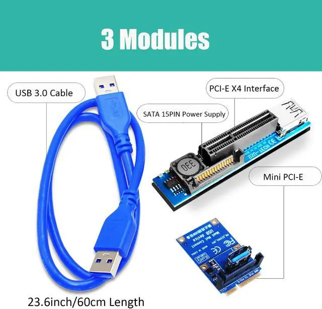 Alt view image 3 of 7 - GLOTRENDS UEX105 600mm Mini PCIe to PCIe X4 Riser Cable (PCIe 3.0 X1 Speed), for PCIe WiFi Card, M.2 PCIe Card, USB PCIe Card, Sound Card, etc